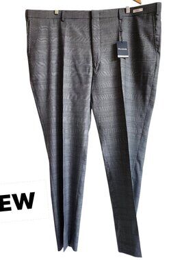 48x32 Gray Pants Glen Plaid Check Jos A Bank Flat Front New Wool Blend Slim Fit